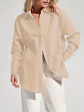 Solid Simple Shirt, Casual Button Front Long Sleeve Shirt, Women's Clothing