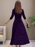 Floral Pattern Maxi Dress, Elegant V Neck Long Sleeve Dress, Women's Clothing