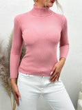 Long Sleeve Turtleneck Sweater, Rib Knit Casual Sweater, Women's Clothing