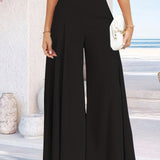 Solid Wide Leg Pants, Casual High Waist Pants, Women's Clothing