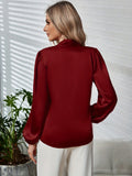 Solid Tie Neck Blouse, Elegant Long Sleeve Blouse For Spring & Fall, Women's Clothing