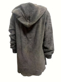 Open Front Hoodie Plush Coat, Long Sleeve Teddy Outerwear For Fall & Winter, Women's Clothing