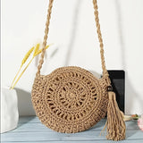 Bohemian Woven Round Shoulder Bag, Minimalist Crossbody Bag, All-Match Summer Beach Bag