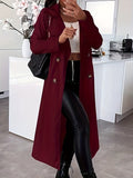 Double Breasted Solid Trench Coat, Casual Open Front Long Sleeve Outerwear, Women's Clothing