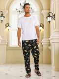 Men's Trendy Hamburger Soda Drinks Print Loose Pajama Pants, Stylish All-match Pants, Comfy & Breathable For Summer