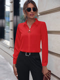 Women's Blouse Elegant Solid Lapel Button Long Sleeve Fashion Fall Winter Blouse