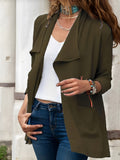 Solid Lapel Patched Pockets Jacket, Versatile Open Front Jacket For Spring & Fall, Women's Clothing