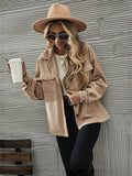 Solid Corduroy Button Down Jacket, Casual Long Sleeve Lapel Jacket, Women's Clothing