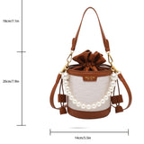 Women's Embossed Bucket Bag, Pearl Chain Crossbody Bag, Mini Top Handle Drawstring Purse (5.5*7.9) Inch