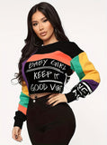 deanwangkt-1 Color Block Letter Print Pullover Sweatshirt, Casual Long Sleeve Crew Neck Sweatshirt For Fall & Winter, Women's Clothing