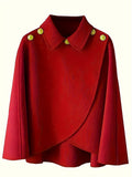deanwangkt-1  Solid Collared Cape Tops, Casual Asymmetrical Outerwear, Women's Clothing