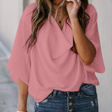 Women's Blouse V-neck Loose Casual Fashion Chiffon Solid Blouse