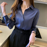 Women's Blouses Shirts Silk Women's Shirt Long Sleeve Fashion Woman Blouses Satin Top Female Shirts and Blouse Basic Ladies Tops OL Women Clothing 230503