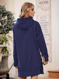 Solid Kangaroo Pocket Long Length Hoodie, Casual Long Sleeve Drawstring Hoodies Sweatshirt, Women's Clothing