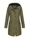 Simple Hooded Jacket, Casual Button Front Versatile Outerwear, Women's Clothing