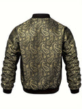 Yellow Paisley Men's Jacquard Floral Jacket Casual Zip Windbreaker Bomber Jacket Warm Coat