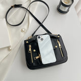 deanwangkt-1 Street Style Black Crossbody Bag, PU Leather Zipper Shoulder Bag, Fashion Square Shoulder Bag