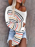 Striped Print Knit Sweater, Casual Drop Shoulder Long Sleeve Sweater, Women's Clothing