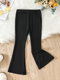 Girls' Ribbed Bell Bottom Trousers Stretch Slim For Outerwear Kids Flared Tight Pants For Spring And Autumn