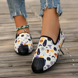 deanwangkt - Halloween Cream White Casual Patchwork Printing Round Comfortable Flats Shoes