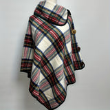 Women's British Button Shawl Multicolor Striped Pullover Poncho Autumn Winter Outerwear Warm Coldproof Cape