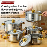 10pcs set of stainless steel pots, specifications are 6.69/7.68/8.54/9.33/10.04inch, stainless steel cooking pot, 5 pots + 5 pot lids, suitable for induction cookers and gas stoves, stainless steel double handle with lid, deep soup pot, suitable for soup,