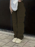 Plain High Rise Cargo Denim Pants, Loose Solid Color Retro Cargo Jeans, Street Casual Style, Women's Denim Jeans & Clothing