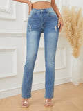 Plain Ripped Holes Bootcut Jeans, High-Stretch Slant Pockets Slim Fit Denim Pants, Women's Denim Jeans & Clothing