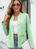 Solid Open Front Blazer, Casual Long Sleeve Pocket Blazer, Women's Clothing