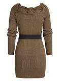 deanwangkt-1  Solid Cable Knit Belted Dress, Elegant Long Sleeve Dress For Fall & Winter, Women's Clothing