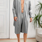 Mens Ultra-Comfortable Casual Pajama Sets - Stylish Solid Robe with Adjustable Lace Up, Roomy Shorts - Seamless One-piece Home Wear - Luxury Sleepwear for Lounging