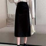 Solid High Waist Split Back Skirt, Vintage A Line Midi Skirt For Spring & Fall, Women's Clothing