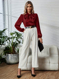 Solid Tie Neck Blouse, Elegant Long Sleeve Blouse For Spring & Fall, Women's Clothing