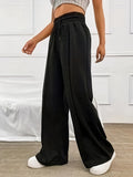 Solid Wide Leg Pants, Casual Tie Waist Long Pants For Spring & Summer, Women's Clothing