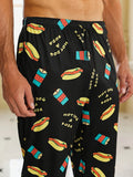 Men's Trendy Hamburger Soda Drinks Print Loose Pajama Pants, Stylish All-match Pants, Comfy & Breathable For Summer