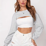 Women Casual Loose Crop Long Sleeve Sweatshirts, Crew Neck Crop Tops, Women's Clothing