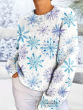 Women's Christmas Snowflake Print Pullover Sweater - 100% Polyester Knit Fabric, Stand Collar, All Season Comfort, Young Style