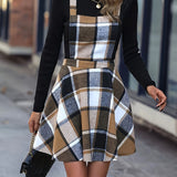 deanwangkt-1  Plaid Print Criss Cross Overall Dress, Elegant Sleeveless Stylish Mini Dress, Women's Clothing