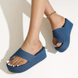 deanwangkt - Blue Casual Patchwork Solid Color Round Comfortable Wedges Shoes