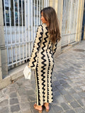 Striped Bodycon Sweater Flare Long Sleeve Dress, Cut Out Long Sleeve Casual Dress, Women's Clothing