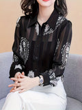 Paisley Print Button Front Lace Shirt, Casual Long Sleeve Shirt For Spring & Fall, Women's Clothing