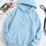 Simple Drawstring Loose Hoodie, Casual Hooded Fashion Long Sleeve Sweatshirt, Women's Clothing