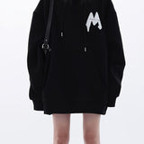 Minimalism Letter Print Drawstring Oversized Pocket Hoodies, Casual Fall Winter Sweatshirt, Women's Clothing