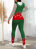 Women's Festive Christmas Print Two-Piece Set - Long Sleeve Crew Neck Tee & Stretchy Leggings, Machine Washable