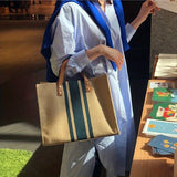 deanwangkt-1  Striped Canvas Tote Bag, Simple Large Capacity Briefcase, Women's Work Shoulder Bag