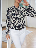 Women's Blouses Fashion Allover Print Bow Neck Blouse