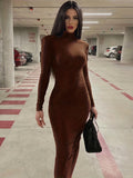 Long Sleeve Midi Dress, High Neck Slim Casual Every Day Dress, Women's Clothing