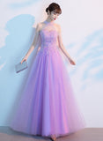 Solvbao Purple Tulle Beaded Floor Length A-line Prom Dress, Long Evening Dress Party Dress