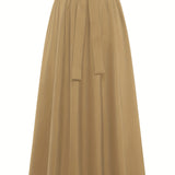 Solid Belted Maxi Skirts, Elegant Pleated Versatile Skirts, Women's Clothing