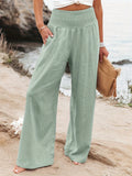 Minimalist Solid Elastic Waist Wide Leg Pants, Casual Loose Pants For Spring & Summer, Women's Clothing